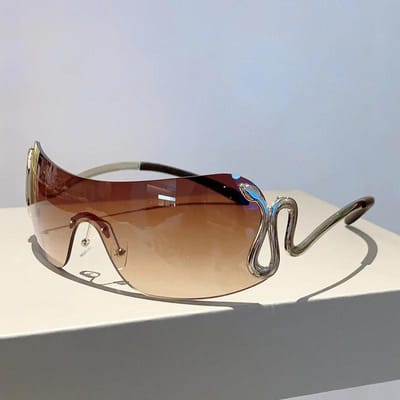 Y2k Randloze Zonnebril Bril Trendy Monoblock Slangvormige Poten Dames Brillen Latest Modieuze Designer Stijl Stijl Verloopkleur Glazen 1PC