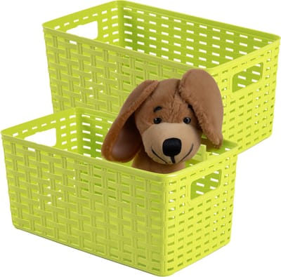 Plasticforte Opbergmand - 2x - Kastmand - rotan kunststof - limegroen - 5 Liter - 15 x 28 x 13 cm