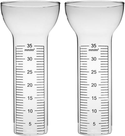 Regenmeter Glas - Neerslagmeter Bak - Tuin Meten - Trechtervormige Opening - 35 mm Schaal - Transparant