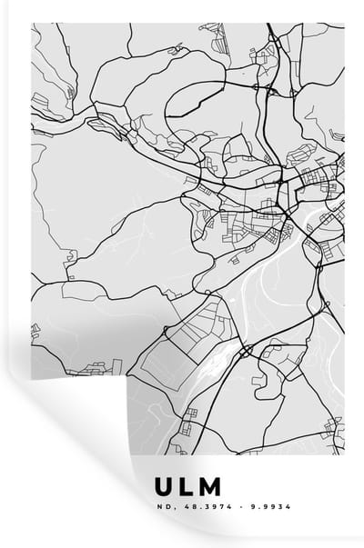 Muurstickers - Sticker Folie - Duitsland - Plattegrond - Kaart - Ulm - Stadskaart - 20x30 cm - Plakfolie - Muurstickers Kinderkamer - Zelfklevend Behang - Zelfklevend behangpapier - Stickerfolie