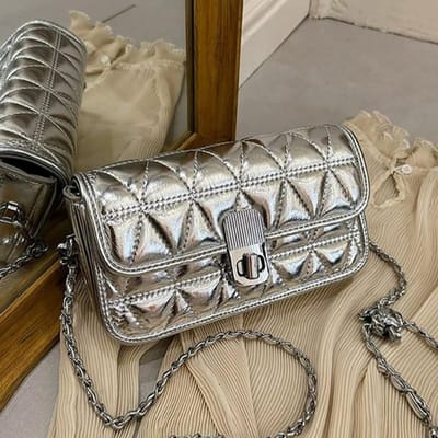Ruitvormige Hardware Ketting Kleine Vierkante Tas, Dames Schoudertas Crossbody