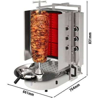 GGM Gastro Gas Gyros-/ Dönergrill - mit ROBAX® Glas – 12 kW – 6 Brenner – max. 60 kg Zilver