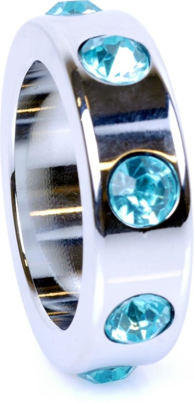 Bossoftoys - Steel small cockring - Blue diamond stones - 64-00005 - 5,5 x 4 cm