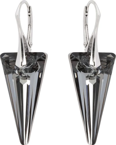 DBD - Zilveren Oorbellen - Spike - Swarovski Kristal Elements - Grijs Zwart - 28MM - Anti Allergisch