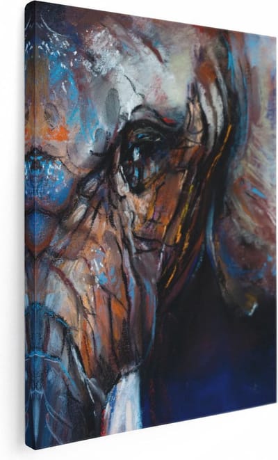 Artaza Canvas Schilderij Dierenkop Olifant - 30x40 cm - Klein - Muurdecoratie Abstract - Wanddecoratie Woonkamer - Kamer Accessoires