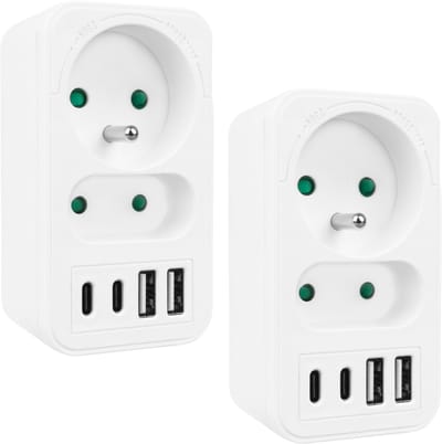 Maclean MCE249 F/W - Set van 2 stuks Stekker -stroomaansluiting x2 + 4xUSB, splitter met 2 aansluitingen, 2xUSB A, 2xUSB C PD 20W, 1x16A + 1x6A - Wit