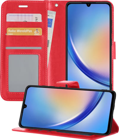 Hoesje - Geschikt voor Samsung Galaxy A34 - Luxe Bookcase - Walletcase Hoes - Portemonnee - Cover - Telefoonhoes - Rood