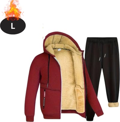 Bovista Thermokleding Heren - Thermobroek - Thermoset Fleece - Met Capuchon - Thermolegging - Winter - Thermojack - Bordeauxrood - L