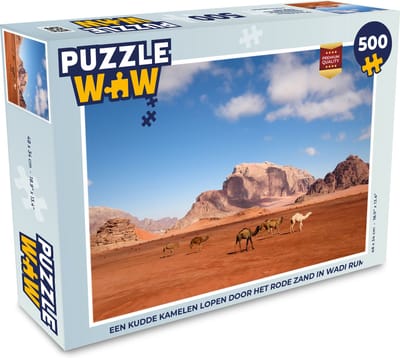 Puzzel Een kudde kamelen lopen door het rode zand in Wadi Rum - Legpuzzel - Puzzel 500 stukjes