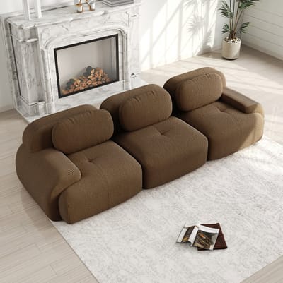 DESMIU Zitbank 298 Cm - Modulaire 3-Zits Bank Zonder Montage Met Antislip Onderkant En Ergonomische Armleuningen - Woonkamer Slaapkamer - Corduroy Bruin