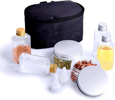 Set van 8 Draagbare Specerijflessen met Deksel en Organizer Tas - Perfect voor Reizen, Kamperen en BBQ's - 75/80/100ml