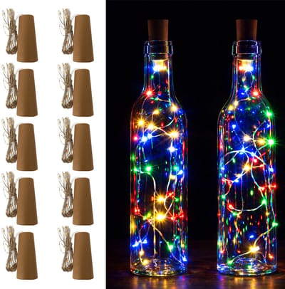 Flesverlichting - Multicolor - 10 Stuks - Met Kurk- Lampjes Slinger - Lichtjes Slinger Op Batterijen - Fairy lights - Feestverlichting & Sfeerverlichting - Binnen & Buiten