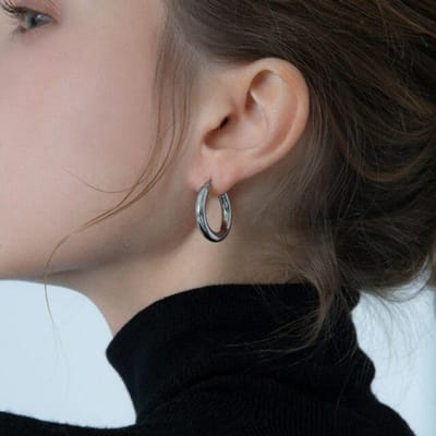 Boucles d'oreilles créoles lisses en argent sterling 925 pour femmes et hommes, boucles d'oreilles créoles géométriques punk, bijoux fins gray