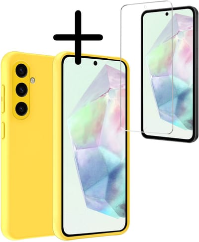 Hoesje Met Screenprotector - Geschikt voor Samsung Galaxy A36 - Sterk & Shockproof - Back Cover - Siliconen Case - Telefoon Hoes - Geel