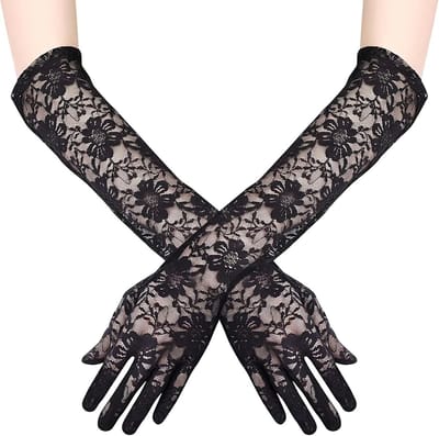 Elegante Lange Kanten Handschoenen voor Dames - Perfect voor Bruiloften, Opera en Feestjes (Zwart)