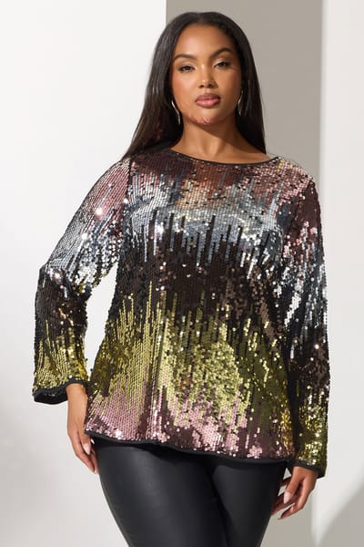 Yours London Roze Top Met Strik Op De Rug En Ombre Pailletten Size 54-56