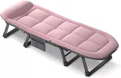 Opklapbaar campingbed - Vouwbed Loungestoel - Kamperen en Ontspannen - 5-positie verstelbare rugleuning - 190x65CM - Roze