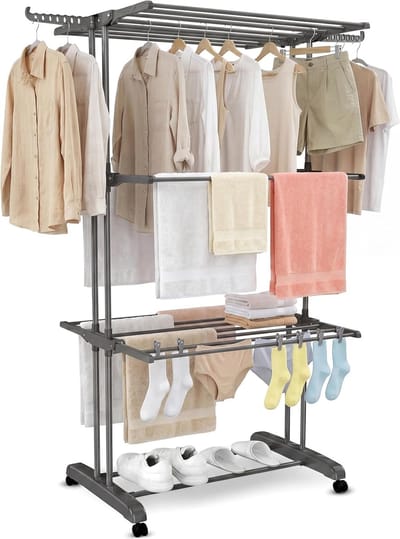 3-laags opvouwbaar droogrek - 12 m droogrek voor binnen en buiten | 72 x 50 x 172 cm droogtoren met 3 niveaus | Stevig, lichtgewicht ontwerp voor handdoeken, kleding en was