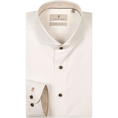 Thomas Maine Overhemd Bari Cutaway Cotton Two-Ply Twill Subtle Uni Color Contrast Wit-Licht Beige / male
