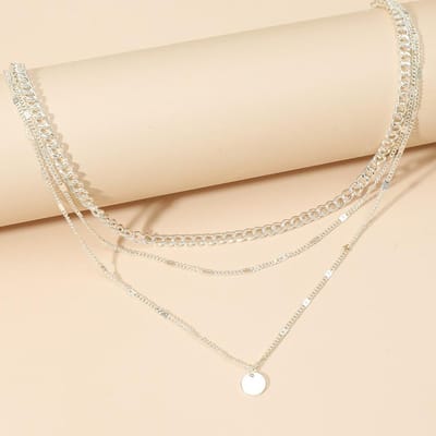 Koude Wind Schijf Hanger Sleutelbeen Nekketting, Meerlaagse Ketting, Kettingketting zilver