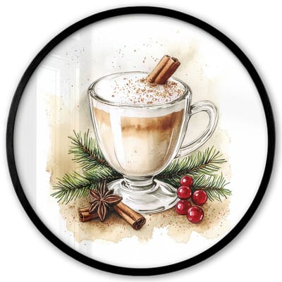 Poster in lijst Rond - Fotolijst 40x40 cm - Posters - Winter - Koffie - Warm - Decoratie - Ronde posterlijst zwart - Decoratie - Wanddecoratie woonkamer - Muurdecoratie slaapkamer