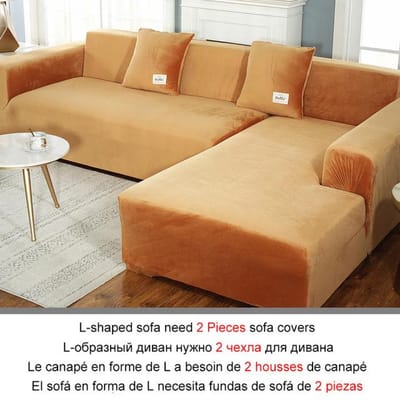 Fluwelen stoffen bankhoezen voor de woonkamer Elastische sectionele bank L-vorm bankhoes Fauteuil L-vorm meubelhoes 1xPillowcase 45x45cm oranje
