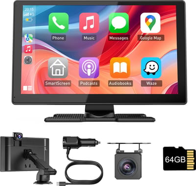 ESSGOO Geschikt voor Carplay Scherm 9 Inch - Smart HD Navigatiesysteem PRO - met 4K 1080P dubbele dashcam - 64GB Geheugenkaart - Universeel