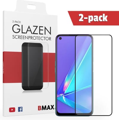 2-pack BMAX geschikt voor OPPO A72 Screenprotector Full Cover 5D / Full Cover Glas / Met volledige dekking / Beschermglas / Tempered Glass / Glasplaatje - Black/Zwart