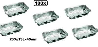100x Aluminium bakje 850 ml 203x138x45mm - Lasagna shoarma kapsalon take away food maaltijd BBQ festival thema feest