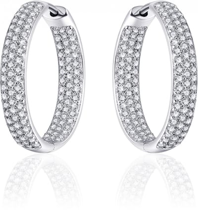 Jewels Inc. - Oorbellen - Oorringen met Scharnier - Licht Gebold gezet met Zirkonia - 4mm Breed - 23mmØ - Gerhodineerd Zilver 925