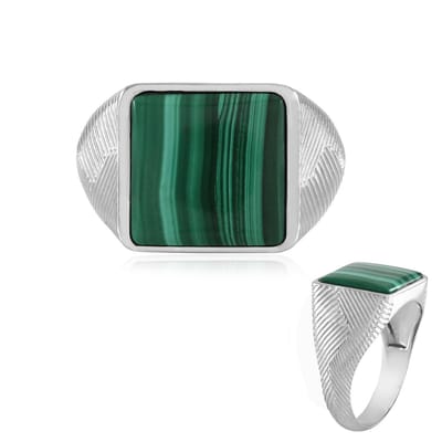 Cavill - 925 Sterling Zilveren Ring - 6,73 Karaat Malachiet Edelsteen - Platina Verguld - Antieke Cushion Cut - Brede Groene Statement Ring voor Dames