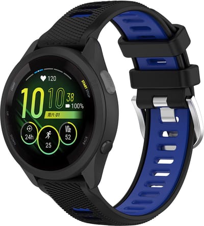Strap-it Sport siliconen smartwatch bandje 20mm geschikt voor Garmin Vivoactive 6 / 5 / 3 / Vivomove / 3 / HR / Style / Luxe / Sport / Trend / Forerunner 645 / 570 / 245 / 170 / 165 / 70 / 55 / Venu / SQ / SQ2 / 2 Plus / Approach S12 - Zwart/blauw