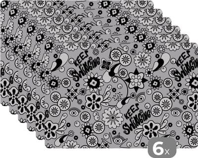 Placemat - Placemats kunststof - Bloemen - Patronen - Quotes - 45x30 cm - 6 stuks - Hittebestendig - Anti-Slip - Onderlegger - Afneembaar