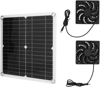 Dailygoods - Zonnepaneelventilatorkit - Buitenventilator - Waterdicht - Zonnepaneel 20W - Geschikt voor Kippenhokken en Kassen - Inclusief Ventilatore
