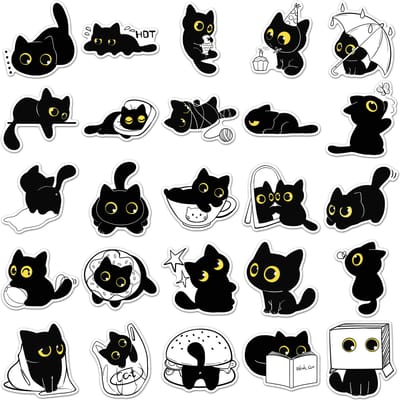 1050 stuks Kawaii Zwarte Kat Sticker Schattige Kitten Grappige Meme Graffiti Waterdichte Sticker Kinderspeelgoed Cadeau Voor Gitaar Waterbeker white