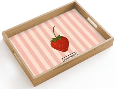 Dienblad hout 40x30 cm - Schootdienblad - Aardbei - Strepen - Minimalistisch - Rood - Borrelplank rechthoek - Plateau dienbladen