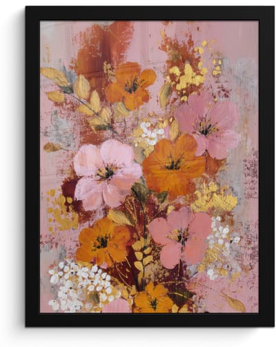 Poster in lijst - Fotolijst 30x40 cm - Posters - Schilderij - Bloemen - Rustiek - Roze - Posterlijst zwart - Decoratie - Wanddecoratie woonkamer - Muurdecoratie slaapkamer