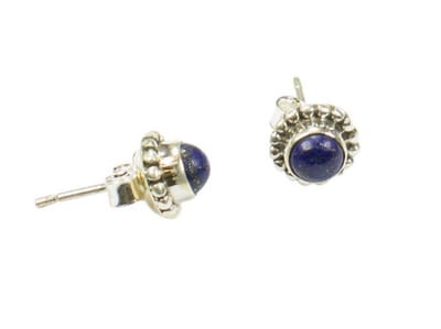 Zilveren knop oorbellen Lapis Lazuli 925 zilver