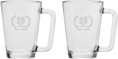 Gegraveerde set Theeglazen 26cl Papa + Mama 25 jaar getrouwd
