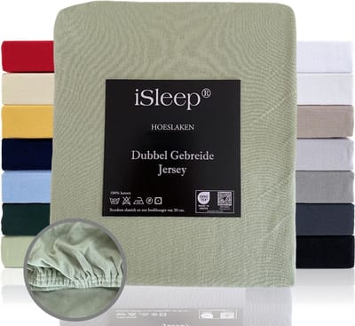 iSleep Dubbel Gebreide Jersey Hoeslaken - Hoge Hoek - Rondom Elastiek - Eenpersoons - 80/90x200 cm - Licht Groen