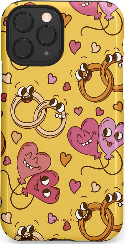 Casetastic Hoesje Geschikt voor Apple iPhone 11 Pro - Stijlvolle Beschermende Duo-layer Case - Gele Hartenpret