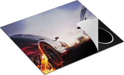 Chefcare Inductie Beschermer Twee Raceauto's - Blauw Tegen Rood - 60x50 cm - Afdekplaat Inductie - Kookplaat Beschermer - Inductie Mat