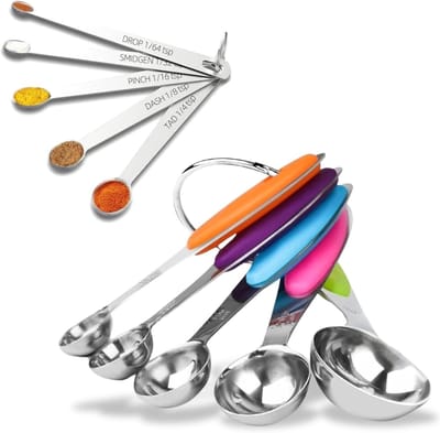 Famanu - Maatbekers en mini maatlepels set 10-delig RVS, stapelbaar met 5 kopjes en 5 lepels, voor koken bakken en kruiden