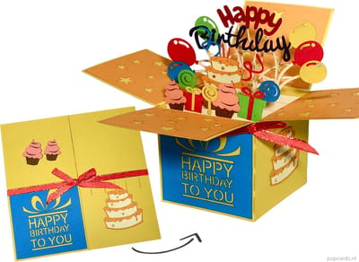 Popcards popupkaarten – Verjaardagskaart Cadeautje Felicitatie Happy Birthday Surprise Box Taart Ballonnen pop-up kaart 3D wenskaart