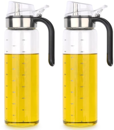Dailygoods- Olieflessen 500 ml - Verpakking van 2 stuks - Azijnfles - Oliedispenser van glas - Container met duidelijke schaal - Geschikt voor BBQ/koken