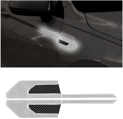 Dailygoody - Reflecterende Auto Stickers - Veiligheid - Wit - Koolstofvezel - Nachtzicht - Geschikt voor Auto's - 2 Stuks