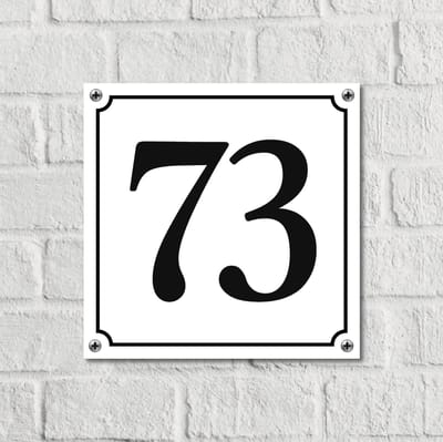Huisnummerbord Wit Dibond Deluxe - Nummer 73 - incl. bevestiging | - naambord - nummerbord - voordeur