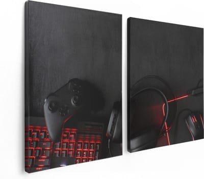Artaza Canvas Schilderij Tweeluik Gaming Spullen - Accessoires - Controller - 120x80 - Foto Op Canvas - Canvas Print