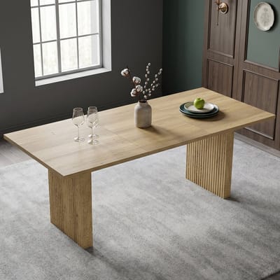 MODFU Uitschuifbare Eettafel - Rechthoekig - Lamellenpoten - Modern - MDF - Eikenkleur - 140-200 Cm
