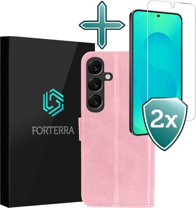 Hoesje Met 2x Screenprotector - Geschikt voor Samsung Galaxy S25 - Luxe Pasjeshouder - Flip Case - Bookcase Portemonee - Kunstleer Book Case - Flipcase Hoes - Book Cover - Walletcase - Portemonneehoes - Lichtroze